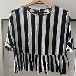 Zara Navy and White Striped Blouse